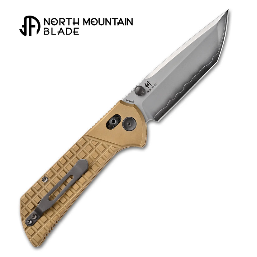 North Mountain Blade Chop Crossbar - 3.58" SLD-Magic Tanto Blade, Brass Frag Handle