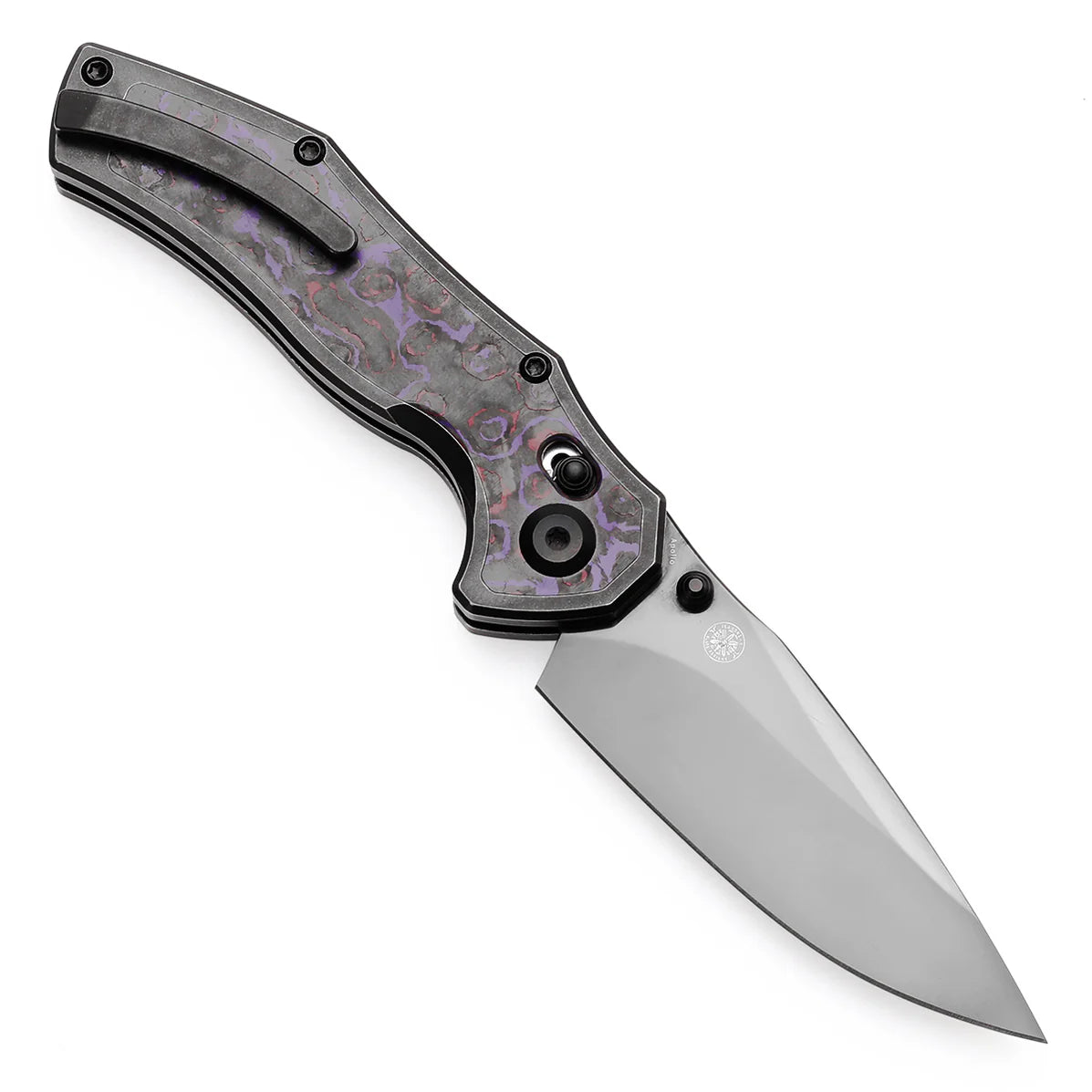 Kansept Apollo - 3.11" CPM-S35VN Mirror DLC Blade, Blackwash Titanium with Purple Haze FatCarbon Handle. K2107V4
