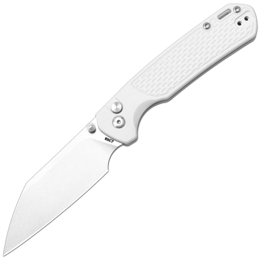 CJRB Pyrite Light - 3.34" S90V Stonewash Wharncliffe Blade, Light Grey FRN Handles - J1945-GGY