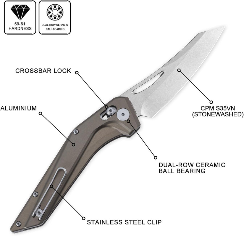 Petrified Fish Frigate - 3.82" CPM S35VN Stonewashed Blade, Bronze Grey Aluminium Handle