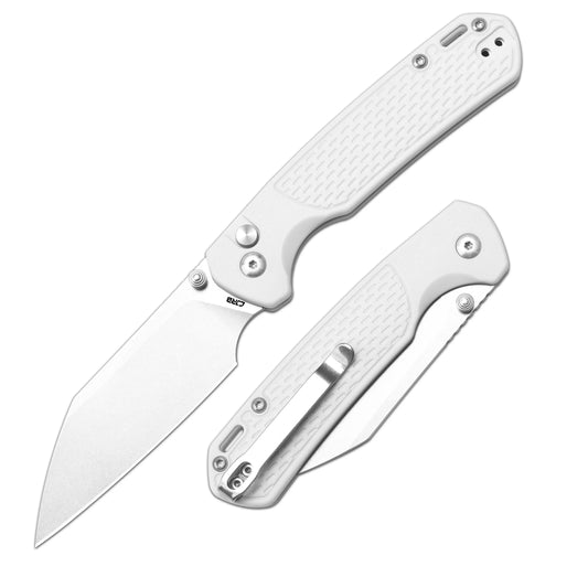 CJRB Pyrite Light - 3.34" S90V Stonewash Wharncliffe Blade, Light Grey FRN Handles - J1945-GGY