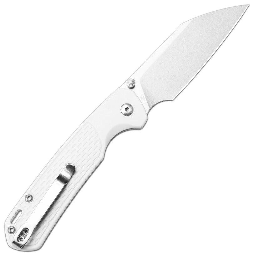 CJRB Pyrite Light - 3.34" S90V Stonewash Wharncliffe Blade, Light Grey FRN Handles - J1945-GGY