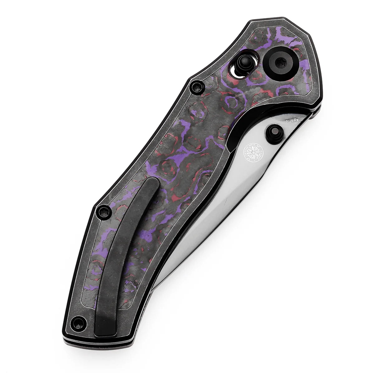 Kansept Apollo - 3.11" CPM-S35VN Mirror DLC Blade, Blackwash Titanium with Purple Haze FatCarbon Handle. K2107V4