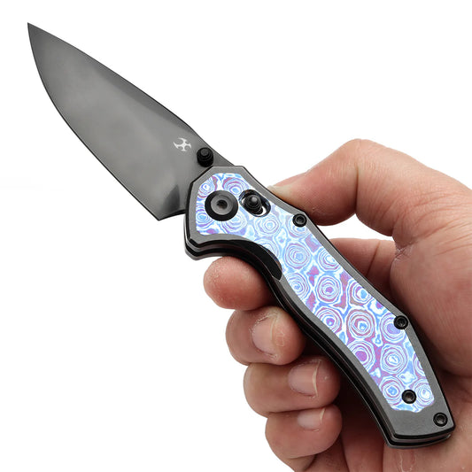 Kansept Apollo - 3.11" CPM-S35VN Mirror DLC Blade, Blackwash Titanium with Timascus Handle. K2107V5