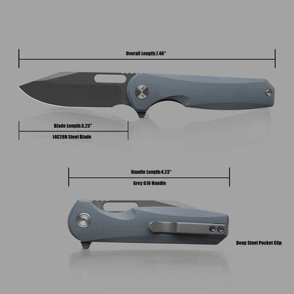 Miguron Ameight Preyert II - 3.23" 14C28N Dark Grey PVD Blade, Slate Grey G10 Handle