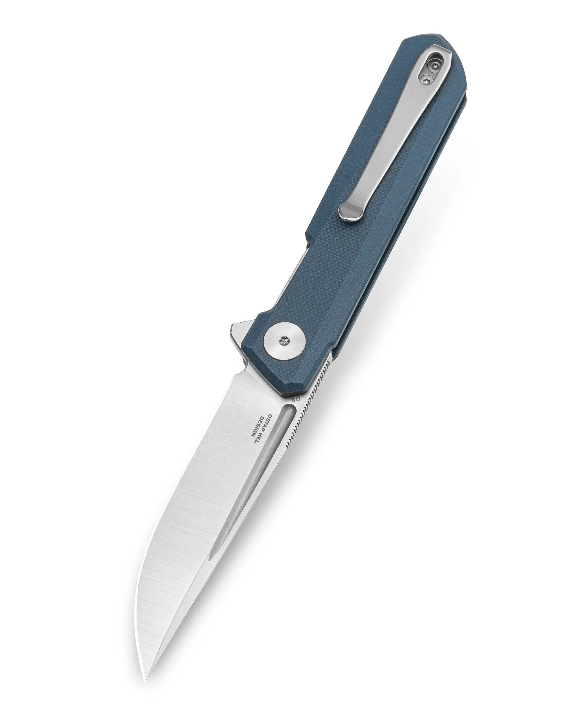 Bestechman Mini Dundee BMK03D - 2.92" D2 Satin Stonewash Blade, Blue Grey G10