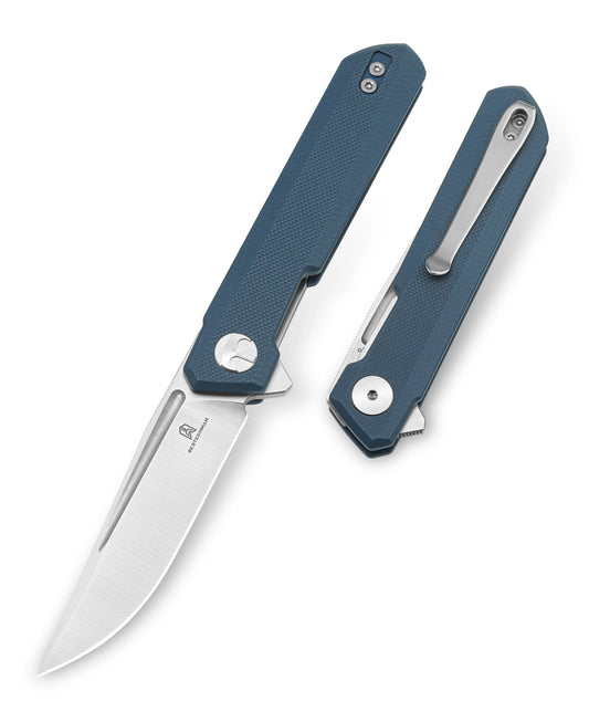 Bestechman Mini Dundee BMK03D - 2.92" D2 Satin Stonewash Blade, Blue Grey G10