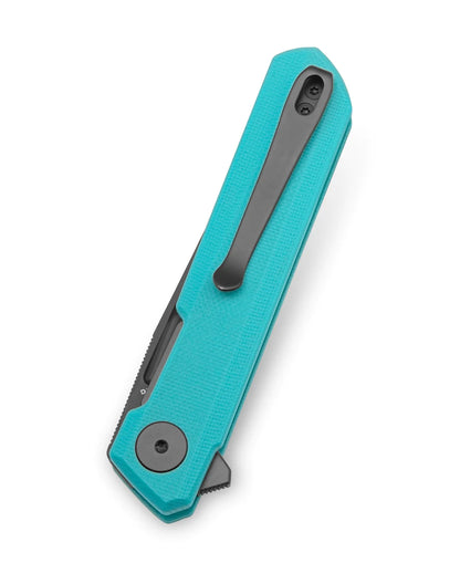 Bestechman Mini Dundee BMK03E - 2.92" D2 Grey DLC Blade, Tiffany Blue G10, Flipper