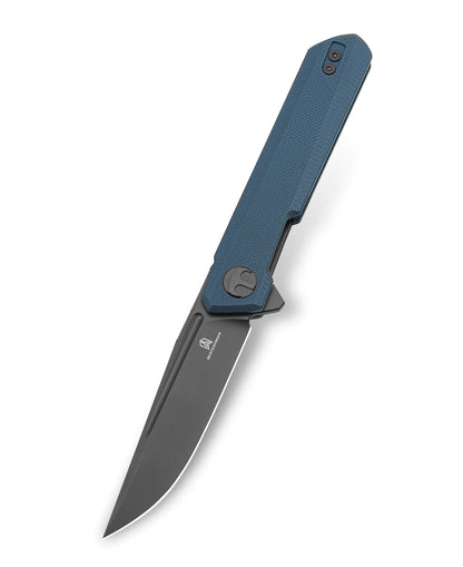 Bestechman Mini Dundee BMK03F - 2.92" D2 Grey DLC Blade, Blue Grey G10, Flipper