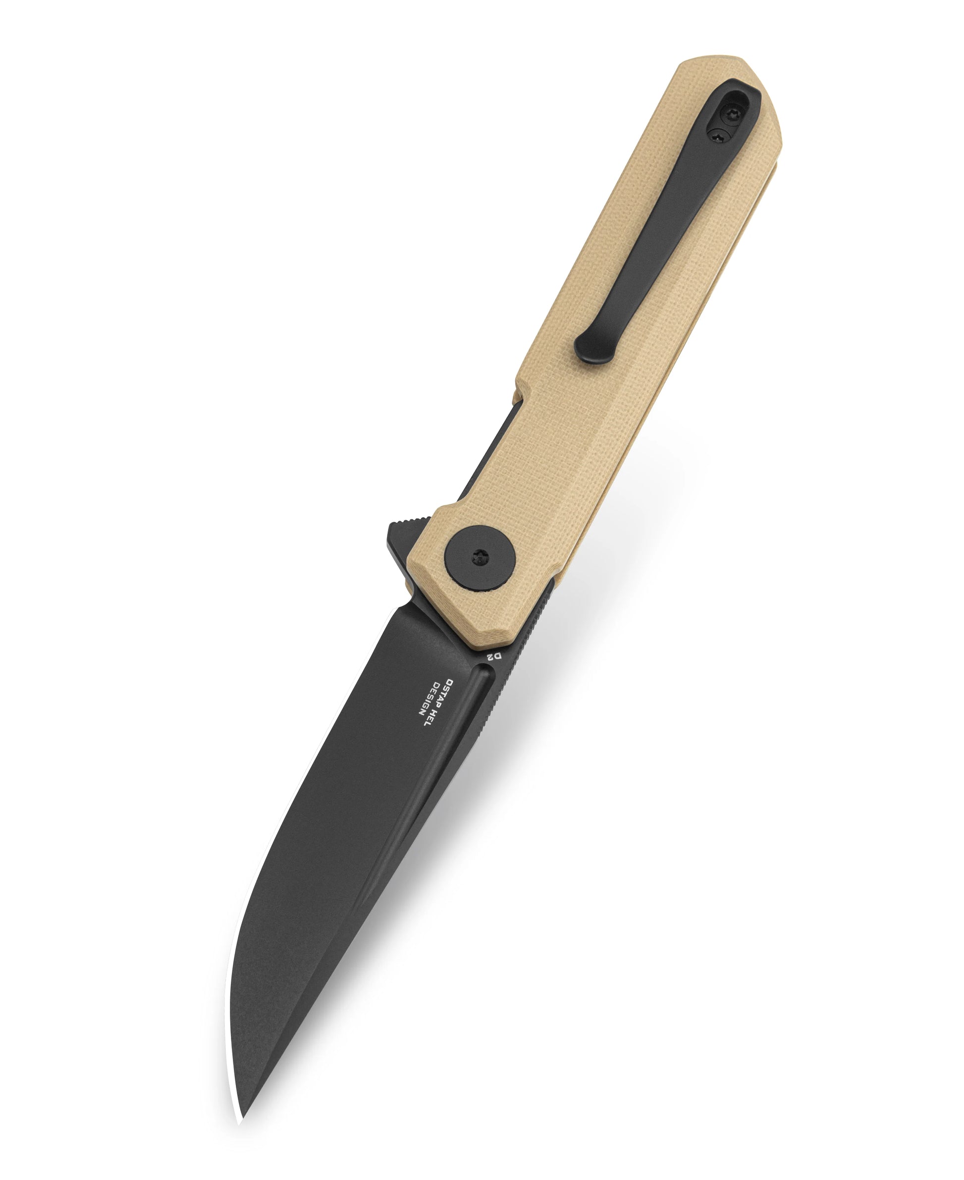Bestechman Mini Dundee BMK03I - 2.92" D2 Black PVD Blade, Khaki G10