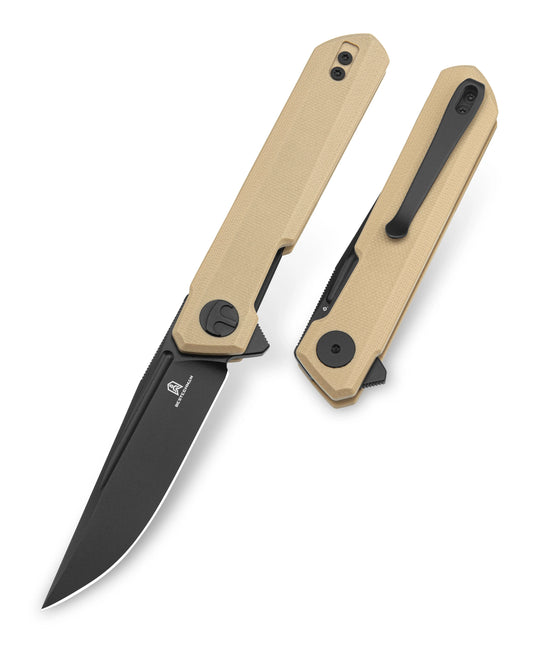 Bestechman Mini Dundee BMK03I - 2.92" D2 Black PVD Blade, Khaki G10