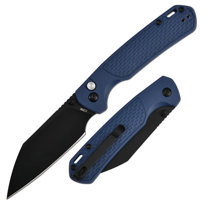 CJRB Pyrite Light - 3.34" AR-RPM9 Black PVD Wharncliffe Blade, Blue FRN Handles - J1945-BBU