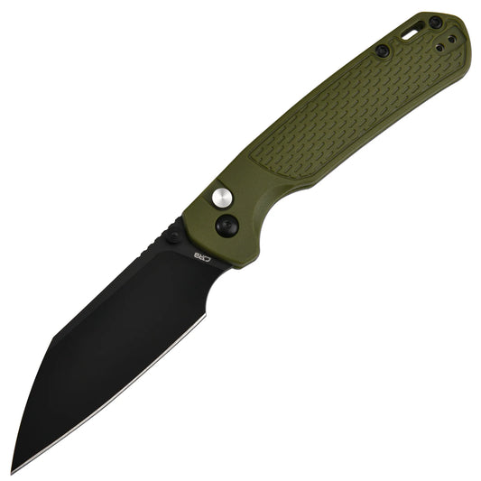 CJRB Pyrite Light - 3.34" AR-RPM9 Black PVD Wharncliffe Blade, Green FRN Handles - J1945-BGN