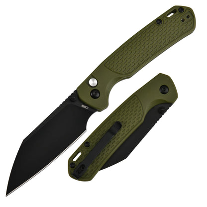 CJRB Pyrite Light - 3.34" AR-RPM9 Black PVD Wharncliffe Blade, Green FRN Handles - J1945-BGN