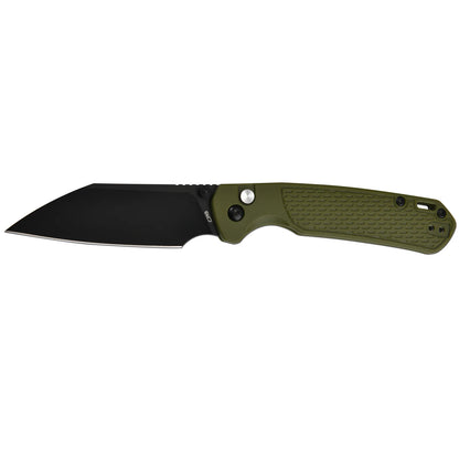 CJRB Pyrite Light - 3.34" AR-RPM9 Black PVD Wharncliffe Blade, Green FRN Handles - J1945-BGN