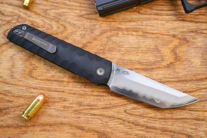 North Mountain Blade Kick Stop Chop Plus - 4" SLD-Magic Steel San Mai Tanto Blade, Black G10 Handle