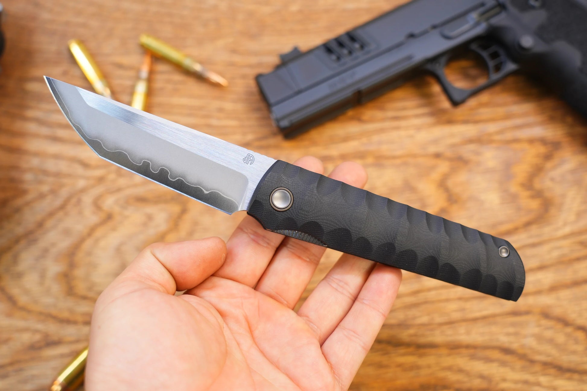 North Mountain Blade Kick Stop Chop Plus - 4" SLD-Magic Steel San Mai Tanto Blade, Black G10 Handle