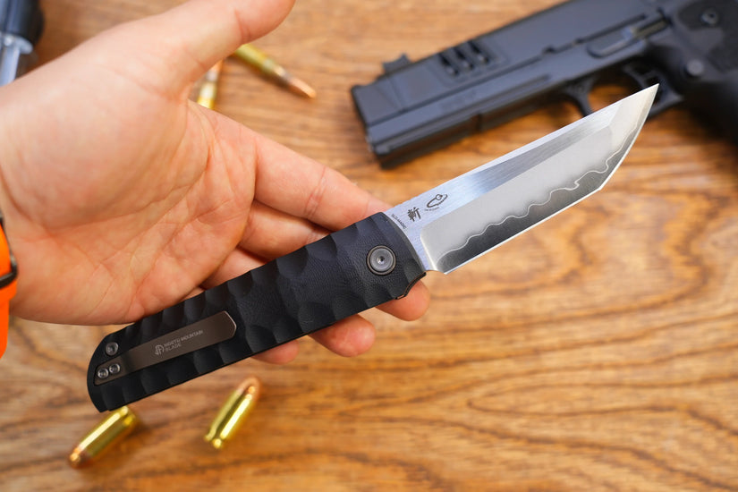 North Mountain Blade Kick Stop Chop Plus - 4" SLD-Magic Steel San Mai Tanto Blade, Black G10 Handle