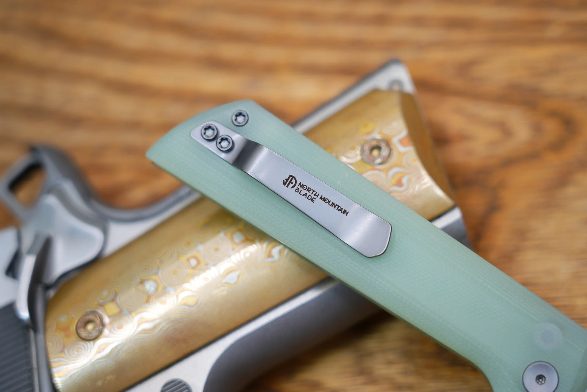 North Mountain Blade Chop 2 G10 Thumb Disk - 3.4" SLD-Magic Steel San Mai Tanto Blade, Jade G10 Handle