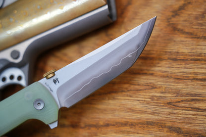 North Mountain Blade Chop 2 G10 Thumb Disk - 3.4" SLD-Magic Steel San Mai Tanto Blade, Jade G10 Handle