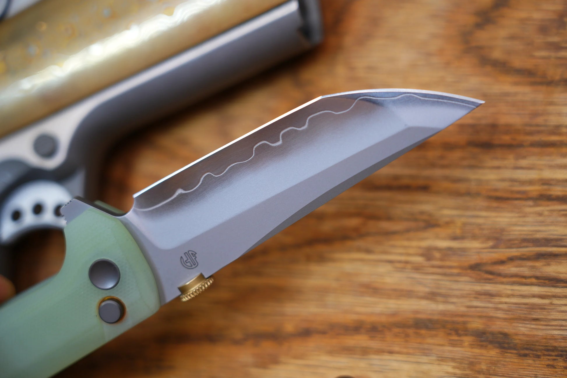 North Mountain Blade Chop 2 G10 Thumb Disk - 3.4" SLD-Magic Steel San Mai Tanto Blade, Jade G10 Handle