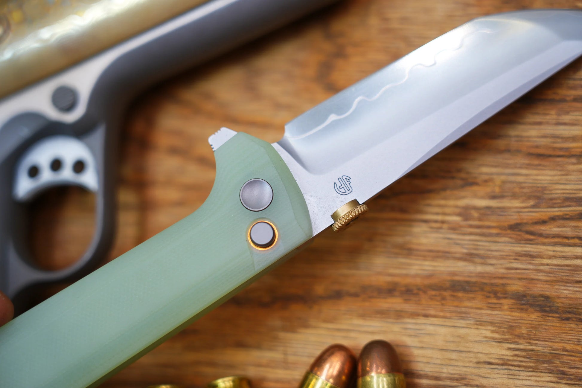 North Mountain Blade Chop 2 G10 Thumb Disk - 3.4" SLD-Magic Steel San Mai Tanto Blade, Jade G10 Handle
