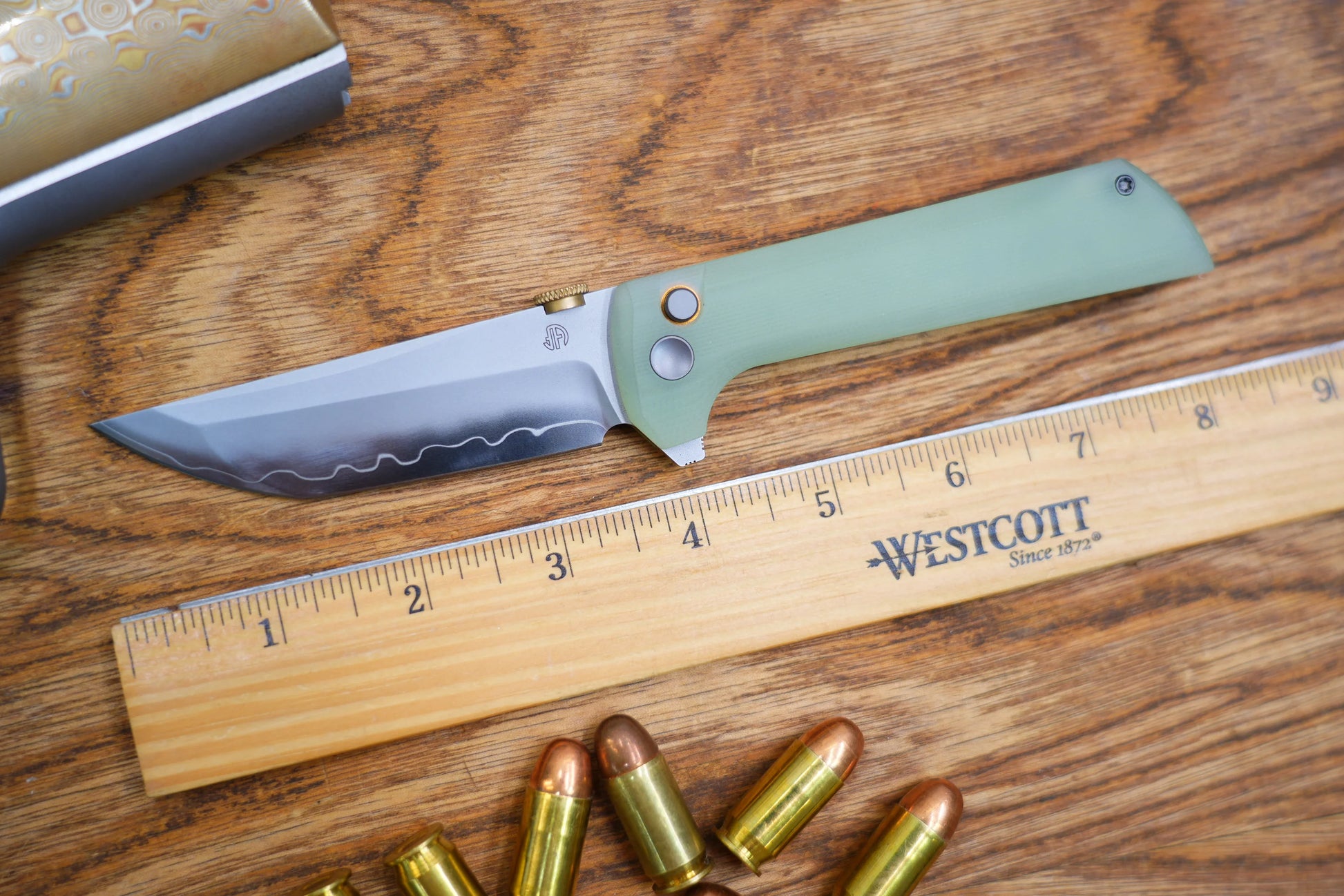 North Mountain Blade Chop 2 G10 Thumb Disk - 3.4" SLD-Magic Steel San Mai Tanto Blade, Jade G10 Handle