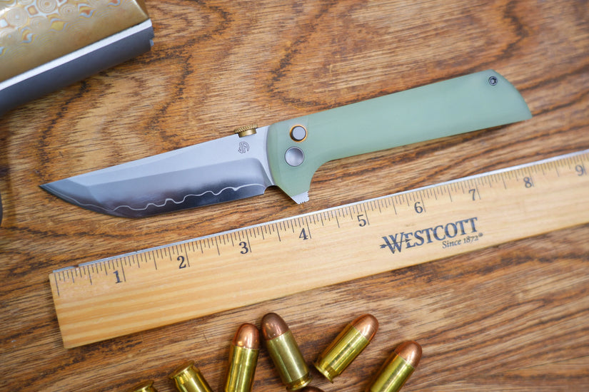 North Mountain Blade Chop 2 G10 Thumb Disk - 3.4" SLD-Magic Steel San Mai Tanto Blade, Jade G10 Handle