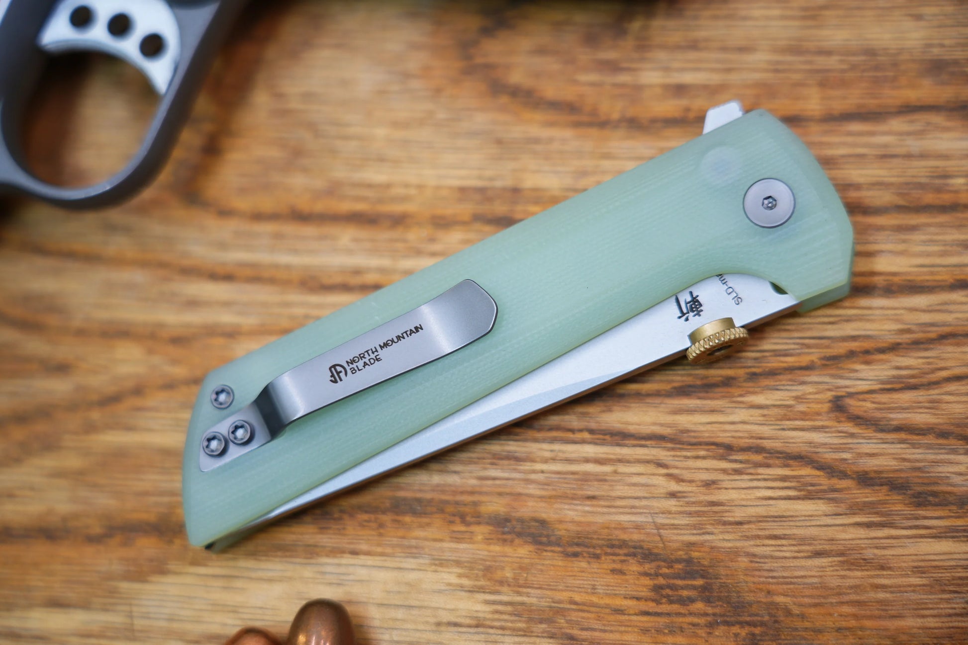 North Mountain Blade Chop 2 G10 Thumb Disk - 3.4" SLD-Magic Steel San Mai Tanto Blade, Jade G10 Handle