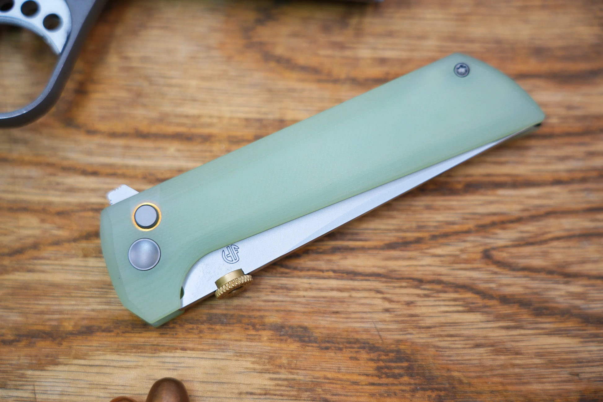 North Mountain Blade Chop 2 G10 Thumb Disk - 3.4" SLD-Magic Steel San Mai Tanto Blade, Jade G10 Handle