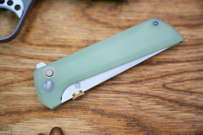 North Mountain Blade Chop 2 G10 Thumb Disk - 3.4" SLD-Magic Steel San Mai Tanto Blade, Jade G10 Handle