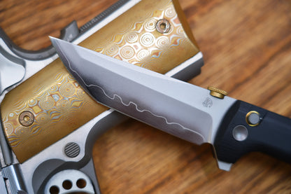 North Mountain Blade Chop 2 G10 Thumb Disk - 3.4" SLD-Magic Steel San Mai Tanto Blade, Black G10 Handle