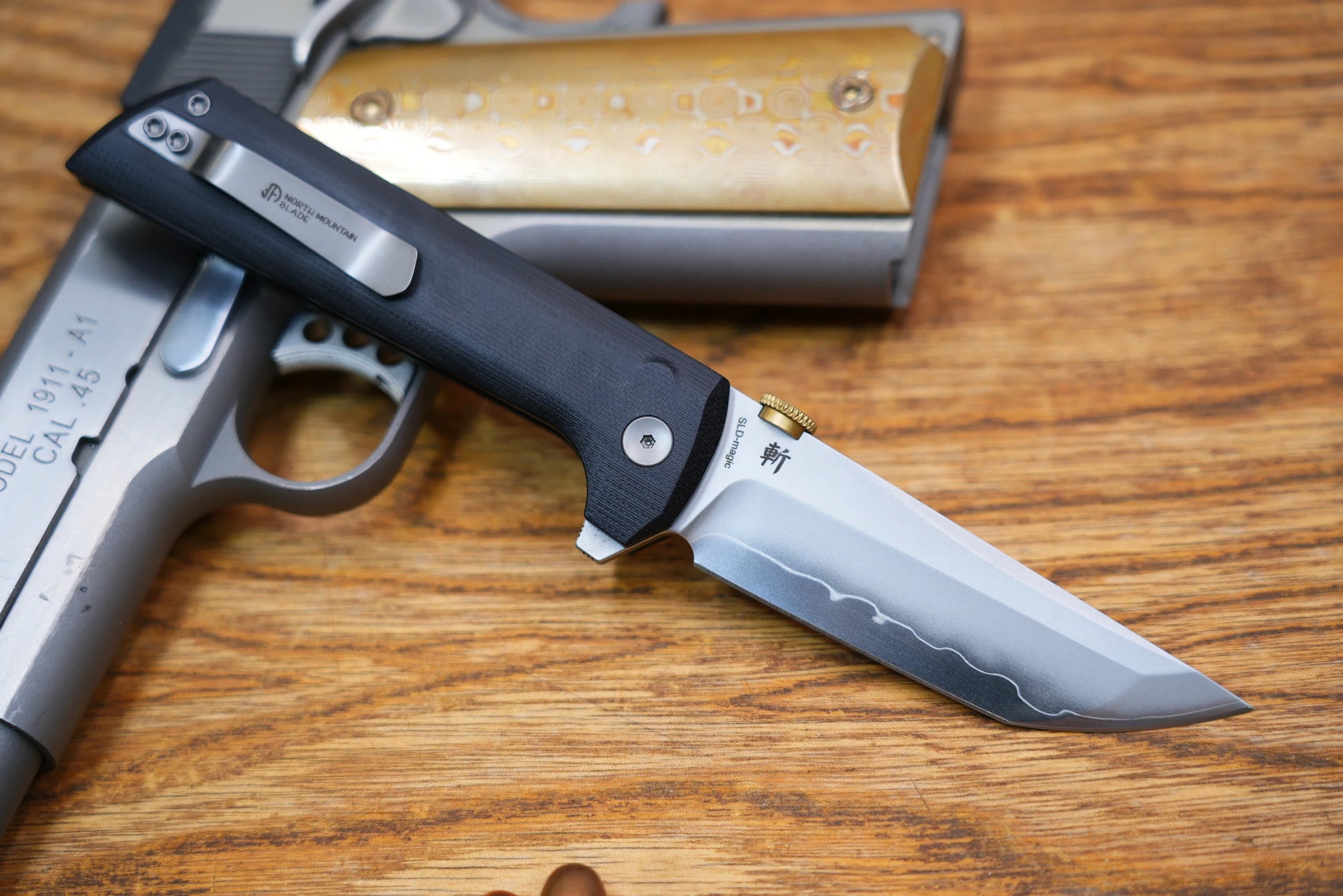 North Mountain Blade Chop 2 G10 Thumb Disk - 3.4" SLD-Magic Steel San Mai Tanto Blade, Black G10 Handle