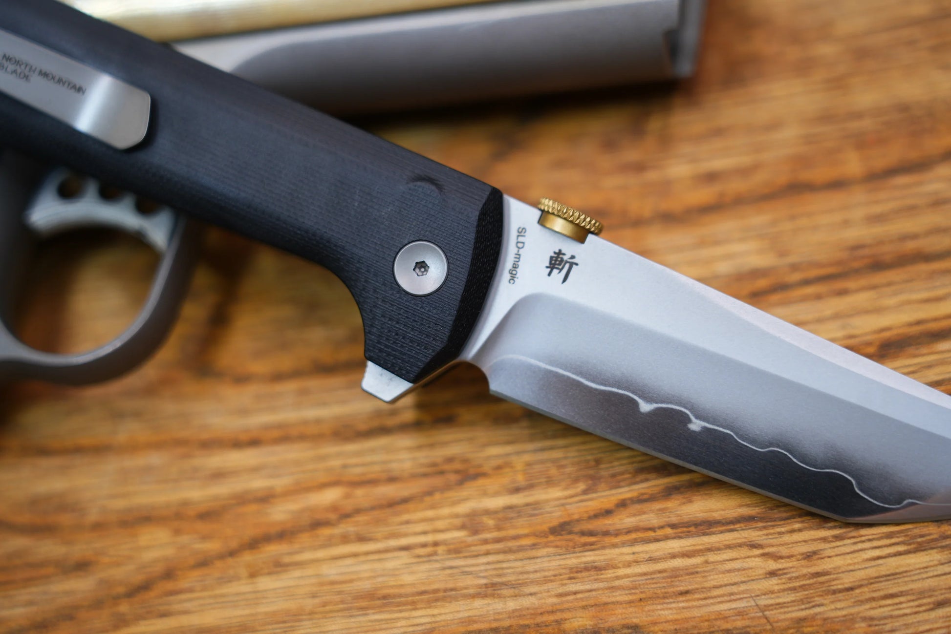 North Mountain Blade Chop 2 G10 Thumb Disk - 3.4" SLD-Magic Steel San Mai Tanto Blade, Black G10 Handle