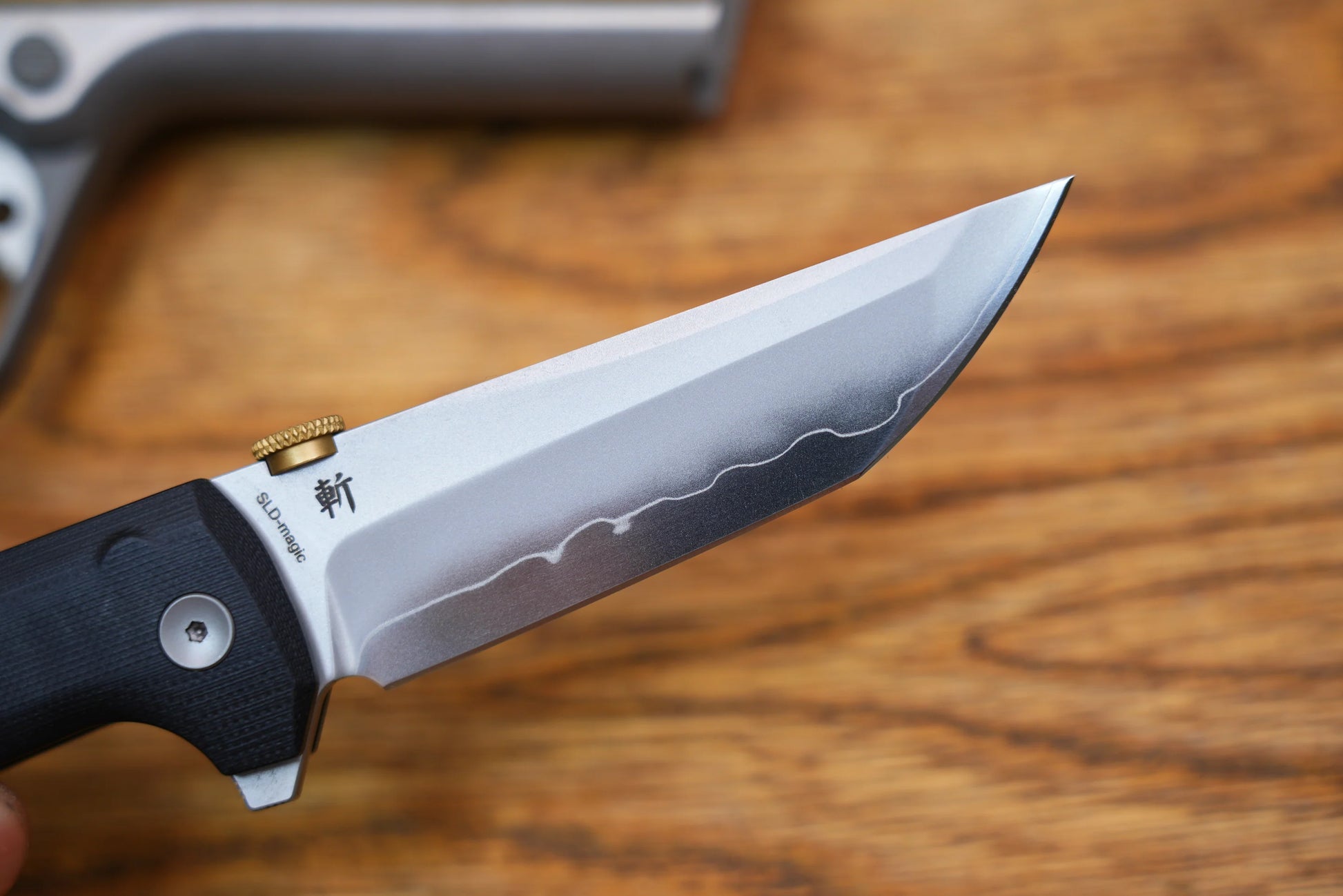 North Mountain Blade Chop 2 G10 Thumb Disk - 3.4" SLD-Magic Steel San Mai Tanto Blade, Black G10 Handle