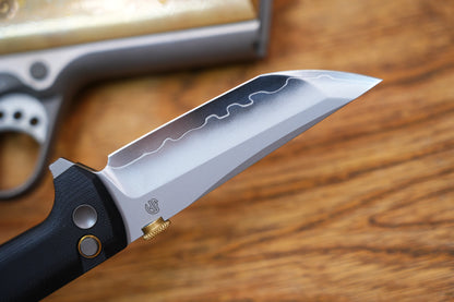 North Mountain Blade Chop 2 G10 Thumb Disk - 3.4" SLD-Magic Steel San Mai Tanto Blade, Black G10 Handle