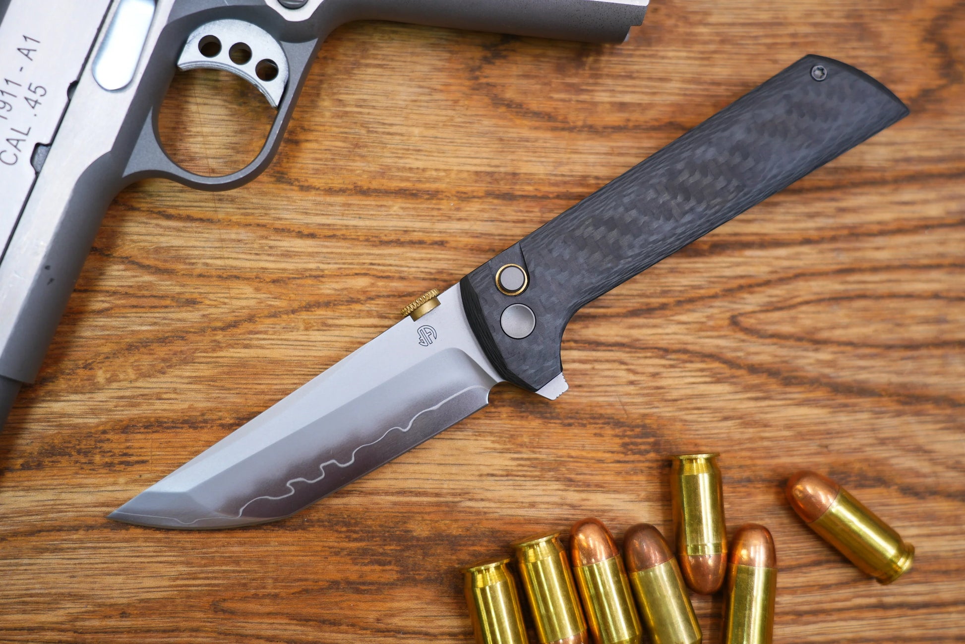 North Mountain Blade Chop 2 G10 Thumb Disk - 3.4" SLD-Magic Steel San Mai Tanto Blade, Carbon Fibre Handle