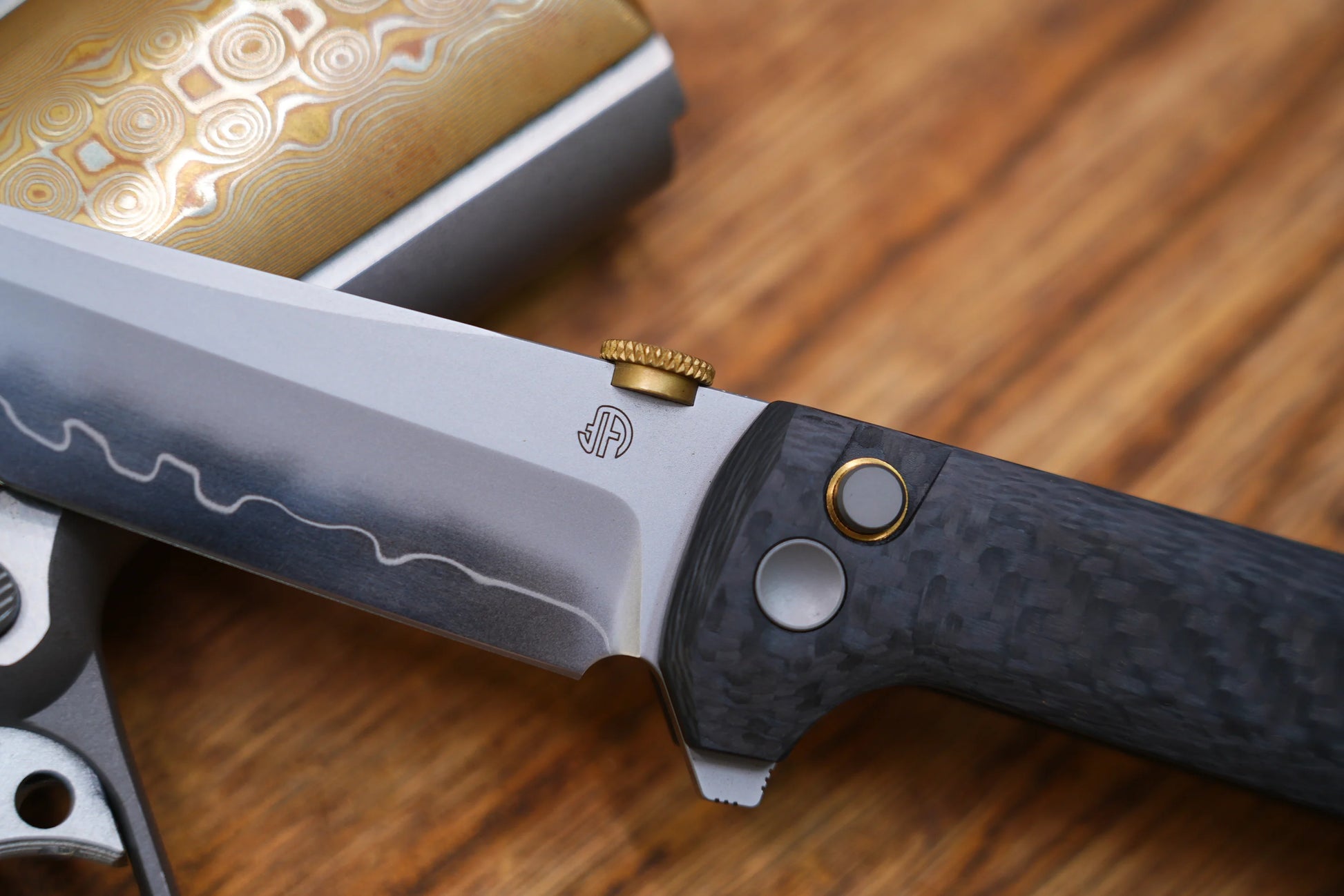 North Mountain Blade Chop 2 G10 Thumb Disk - 3.4" SLD-Magic Steel San Mai Tanto Blade, Carbon Fibre Handle