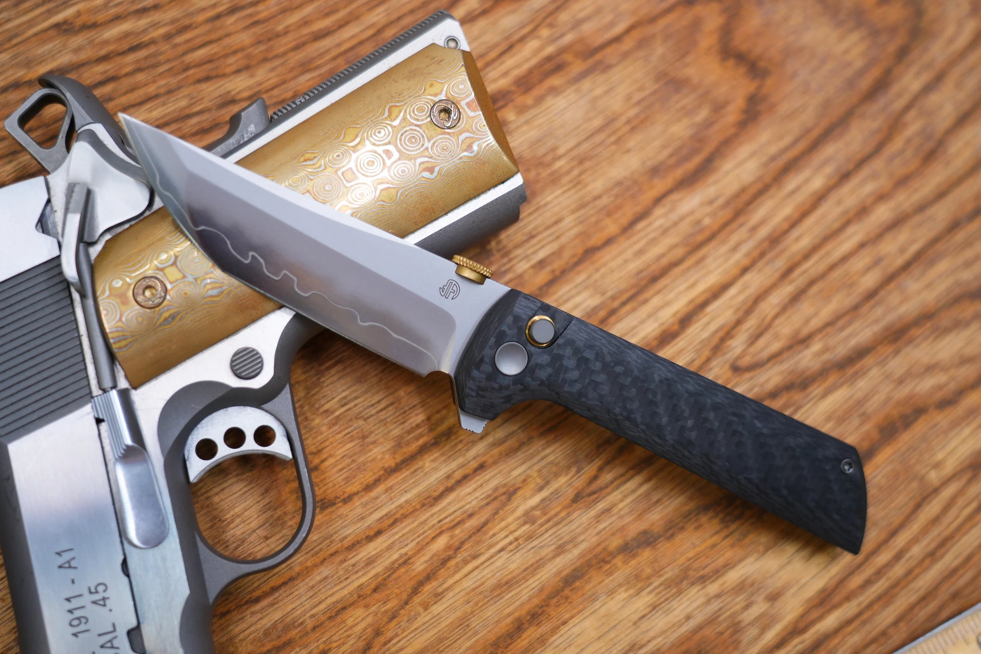 North Mountain Blade Chop 2 G10 Thumb Disk - 3.4" SLD-Magic Steel San Mai Tanto Blade, Carbon Fibre Handle
