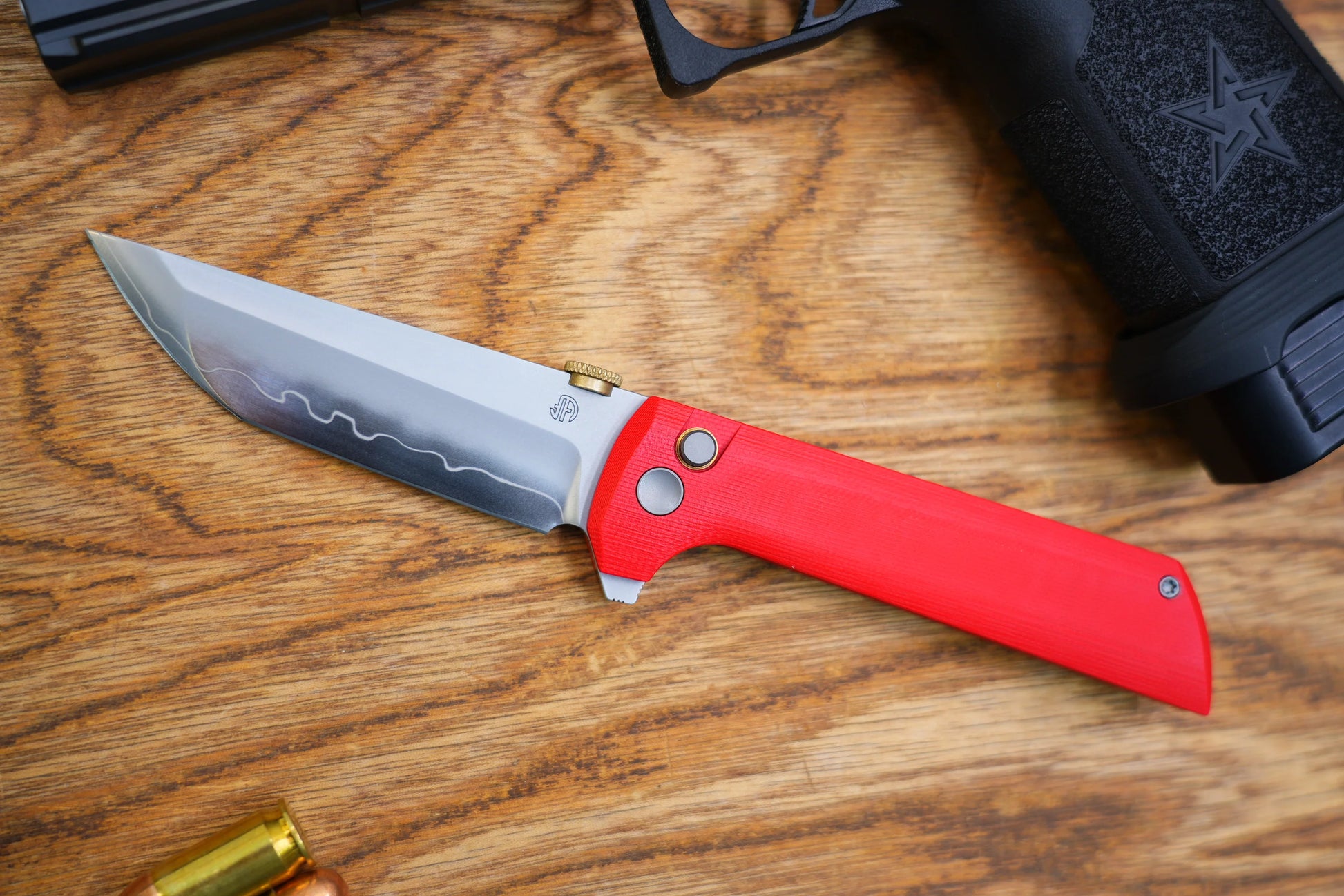 North Mountain Blade Chop 2 G10 Thumb Disk - 3.4" SLD-Magic Steel San Mai Tanto Blade, Red G10 Handle