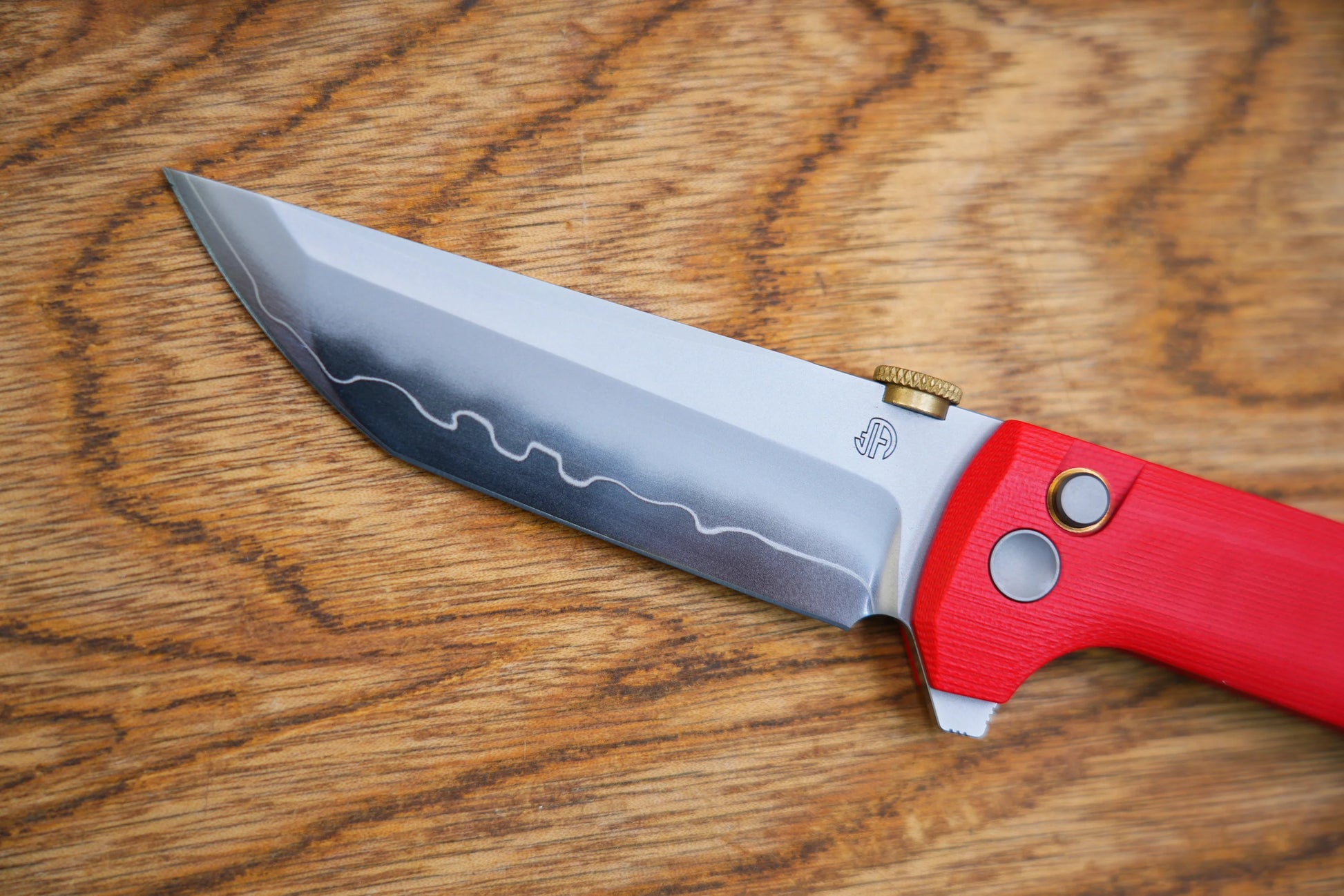 North Mountain Blade Chop 2 G10 Thumb Disk - 3.4" SLD-Magic Steel San Mai Tanto Blade, Red G10 Handle