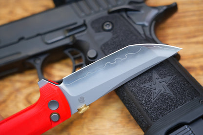North Mountain Blade Chop 2 G10 Thumb Disk - 3.4" SLD-Magic Steel San Mai Tanto Blade, Red G10 Handle