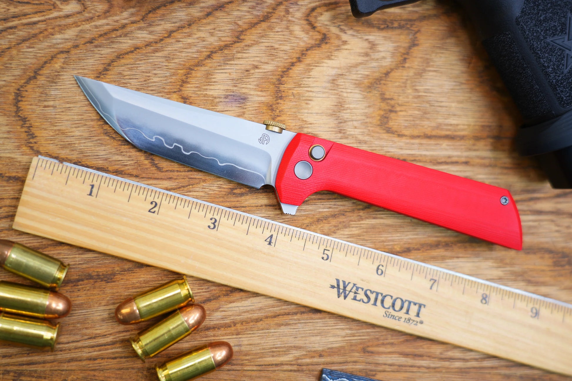 North Mountain Blade Chop 2 G10 Thumb Disk - 3.4" SLD-Magic Steel San Mai Tanto Blade, Red G10 Handle
