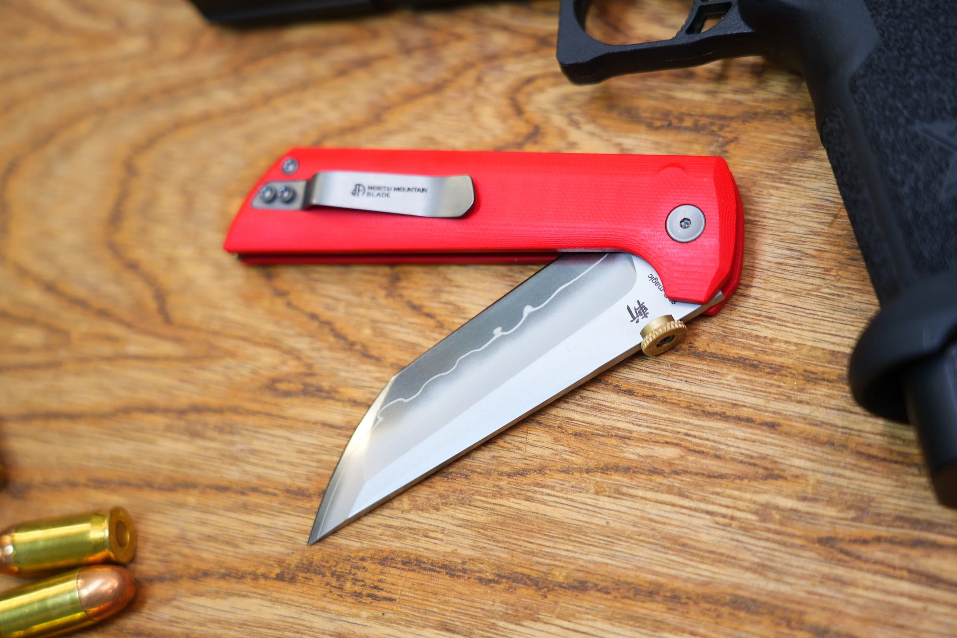North Mountain Blade Chop 2 G10 Thumb Disk - 3.4" SLD-Magic Steel San Mai Tanto Blade, Red G10 Handle