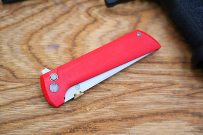 North Mountain Blade Chop 2 G10 Thumb Disk - 3.4" SLD-Magic Steel San Mai Tanto Blade, Red G10 Handle