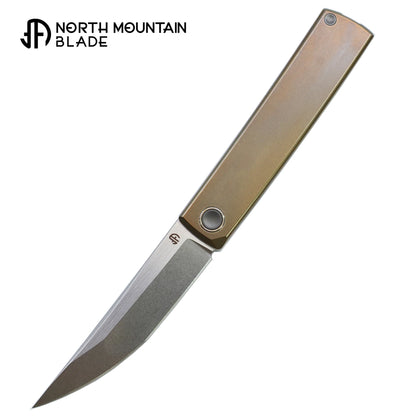 North Mountain Blade Kaiken Bronze - 3.5" M390 Tanto Blade, Titanium Handle