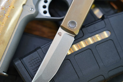 North Mountain Blade Kaiken Bronze - 3.5" M390 Tanto Blade, Titanium Handle
