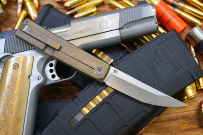 North Mountain Blade Kaiken Bronze - 3.5" M390 Tanto Blade, Titanium Handle