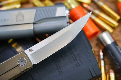 North Mountain Blade Kaiken Bronze - 3.5" M390 Tanto Blade, Titanium Handle
