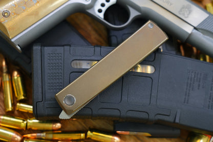 North Mountain Blade Kaiken Bronze - 3.5" M390 Tanto Blade, Titanium Handle